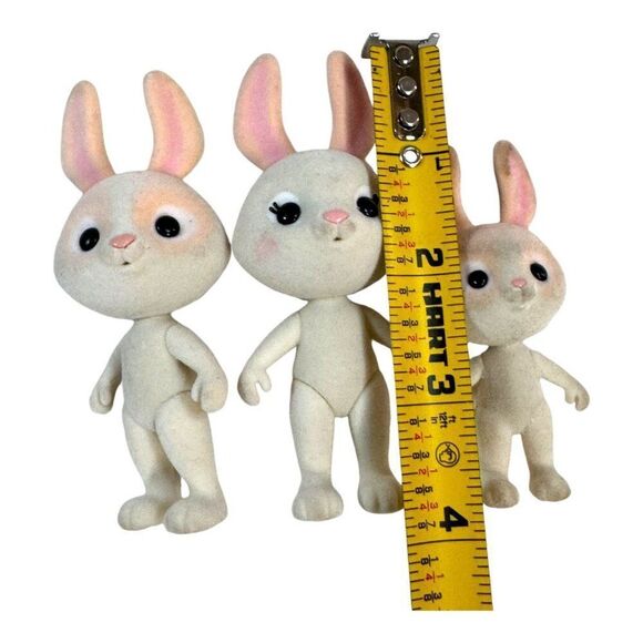 Honey Bee Acres Vintage Flocked Bunny Lot & Kitty Cat Figurines Set Of 4 Easter - Picture 4 of 5